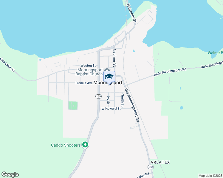 map of restaurants, bars, coffee shops, grocery stores, and more near 602 Latimer Street in Mooringsport