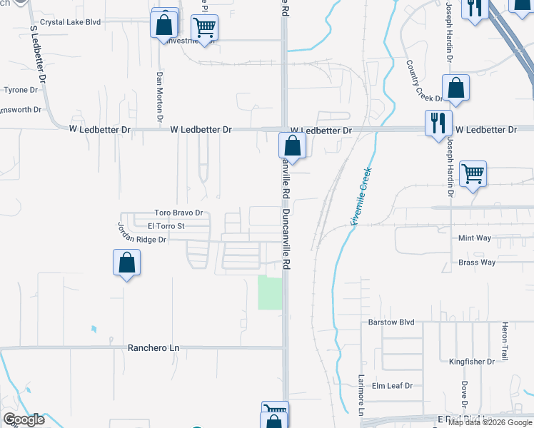 map of restaurants, bars, coffee shops, grocery stores, and more near 4753 Duncanville Road in Dallas