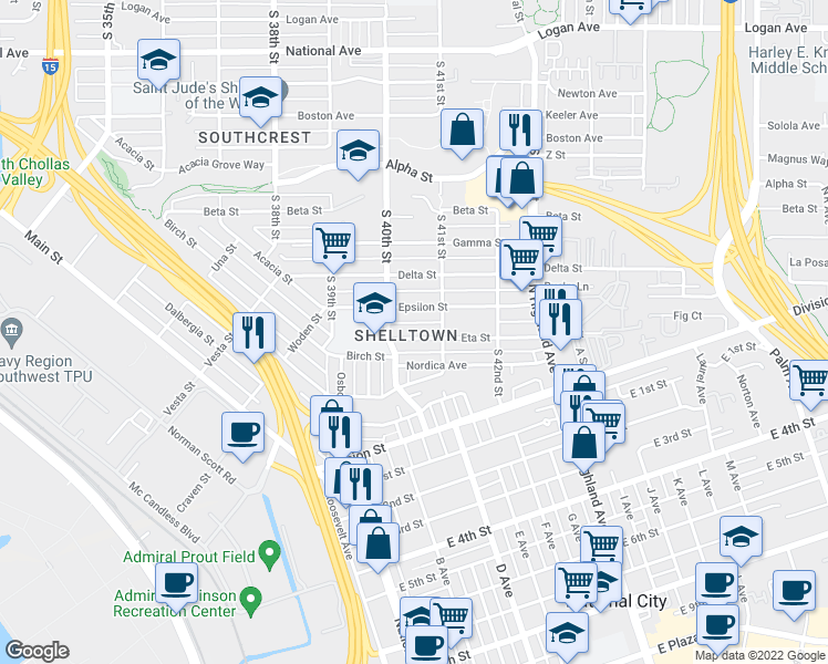 map of restaurants, bars, coffee shops, grocery stores, and more near 4044 Eta Street in San Diego