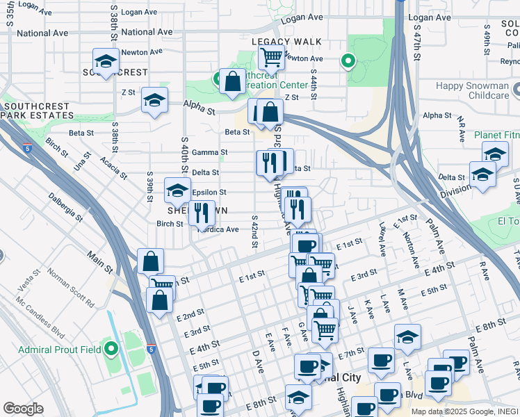 map of restaurants, bars, coffee shops, grocery stores, and more near 4211 Eta Street in San Diego