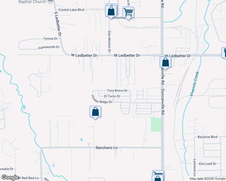 map of restaurants, bars, coffee shops, grocery stores, and more near 5252 Toro Bravo Drive in Dallas