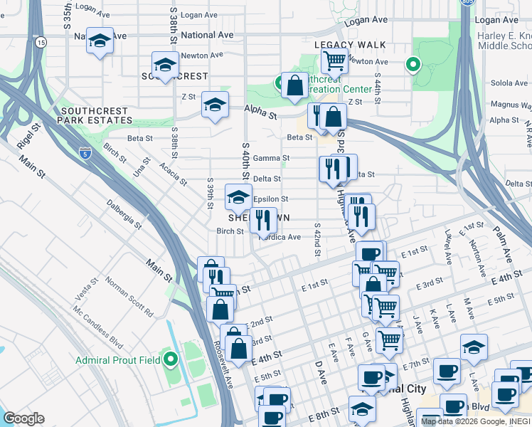 map of restaurants, bars, coffee shops, grocery stores, and more near 4067 Eta Street in San Diego