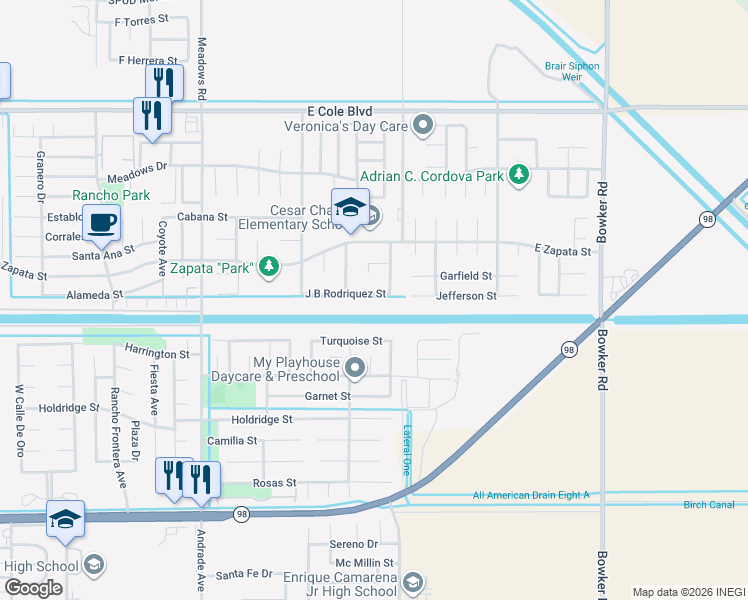 map of restaurants, bars, coffee shops, grocery stores, and more near in Calexico