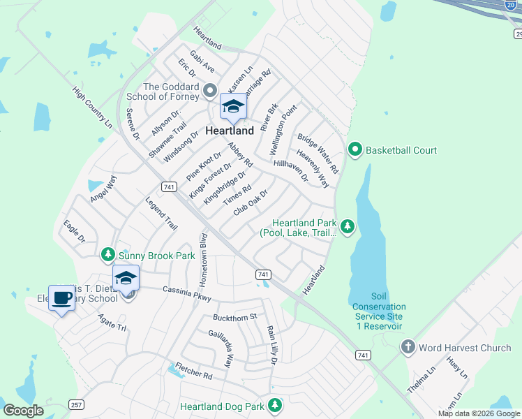 map of restaurants, bars, coffee shops, grocery stores, and more near 2016 Lake Trail Drive in Forney