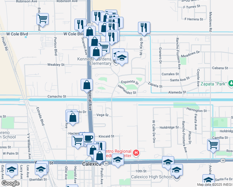 map of restaurants, bars, coffee shops, grocery stores, and more near 212 Lopez Ct in Calexico