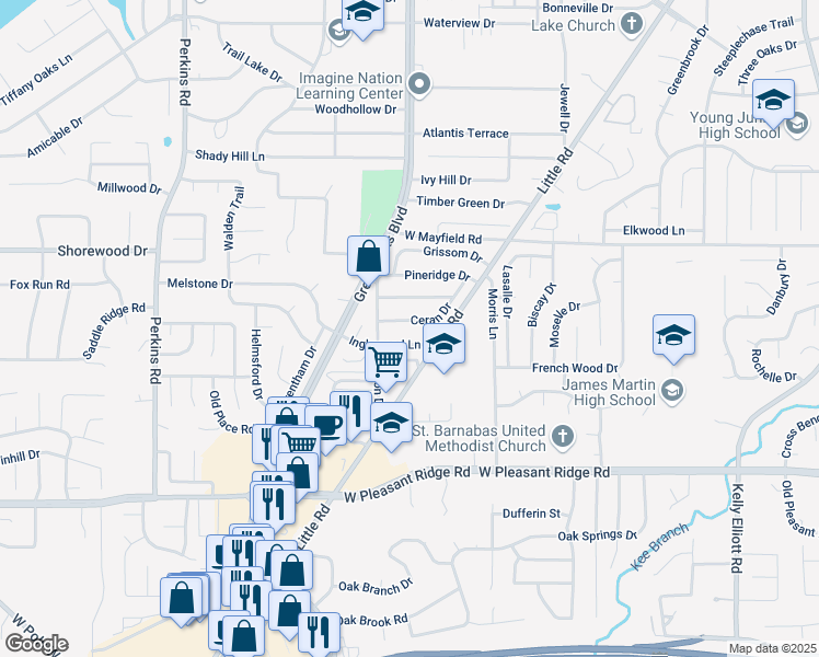 map of restaurants, bars, coffee shops, grocery stores, and more near 5504 Inglewood Lane in Arlington