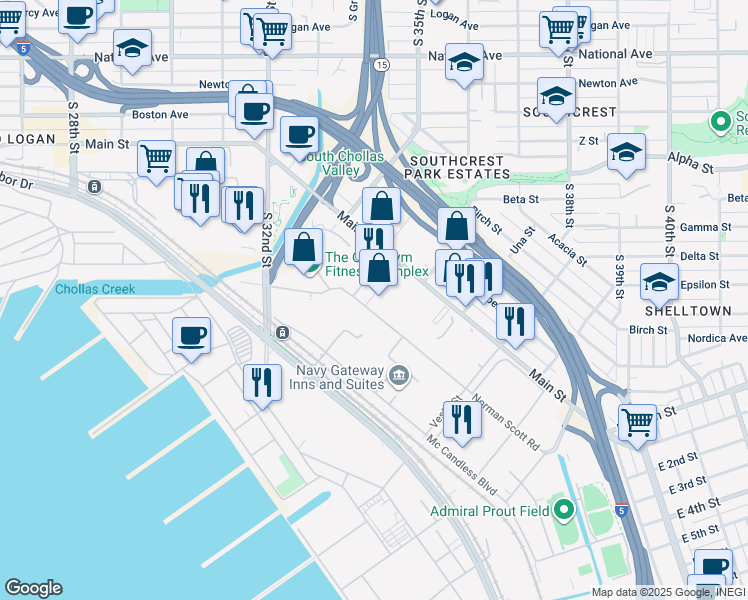 map of restaurants, bars, coffee shops, grocery stores, and more near 3705 Norman Scott Road in San Diego