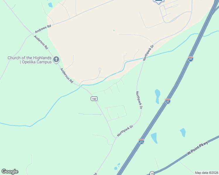 map of restaurants, bars, coffee shops, grocery stores, and more near Anderson Lakes Drive in Opelika