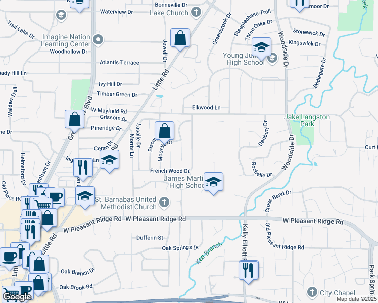 map of restaurants, bars, coffee shops, grocery stores, and more near 3716 French Wood Drive in Arlington