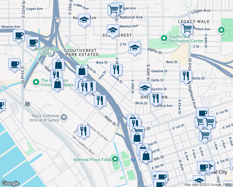 map of restaurants, bars, coffee shops, grocery stores, and more near 3770 Cottonwood Street in San Diego