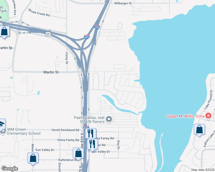 map of restaurants, bars, coffee shops, grocery stores, and more near 5440 Big Fork Road in Fort Worth