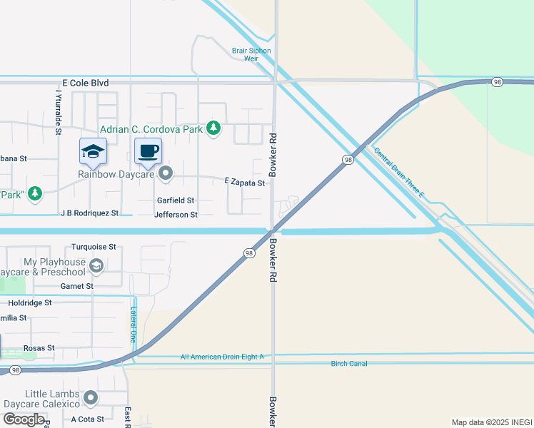 map of restaurants, bars, coffee shops, grocery stores, and more near 1426 Johnson Street in Calexico