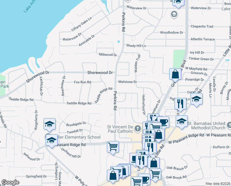 map of restaurants, bars, coffee shops, grocery stores, and more near 11209 Pleasant Wood Trail in Arlington