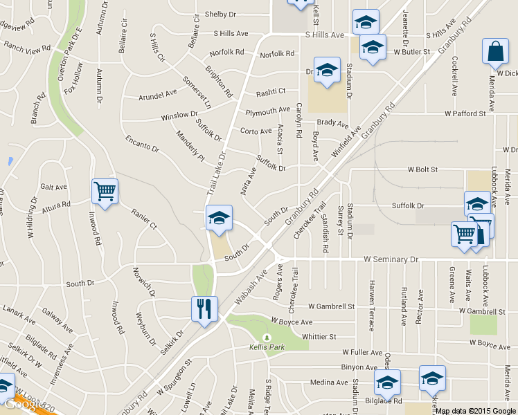 map of restaurants, bars, coffee shops, grocery stores, and more near 4244 Winfield Avenue in Fort Worth