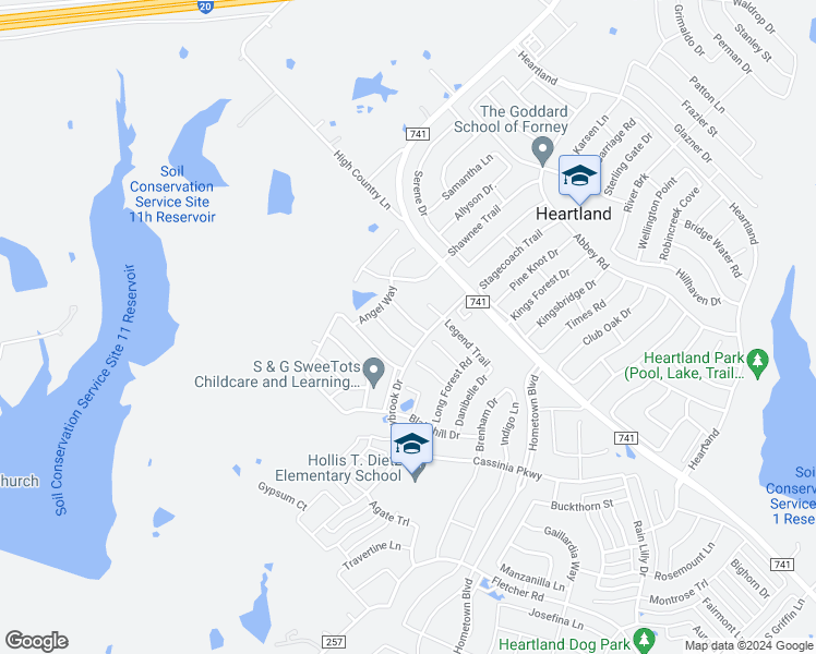 map of restaurants, bars, coffee shops, grocery stores, and more near 4009 Freedom Street in Forney
