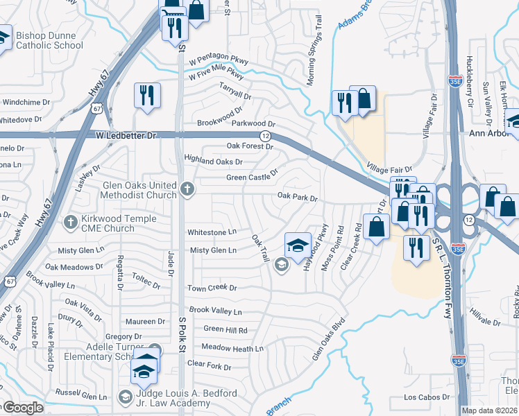 map of restaurants, bars, coffee shops, grocery stores, and more near 4605 Weehaven Drive in Dallas