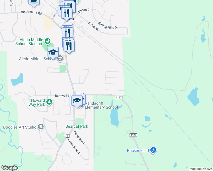 map of restaurants, bars, coffee shops, grocery stores, and more near 700 Paintbrush Court in Aledo