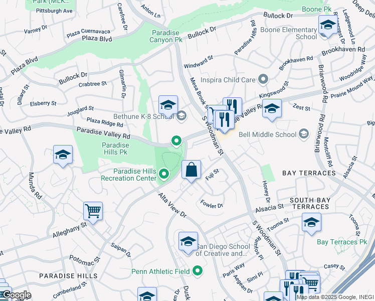 map of restaurants, bars, coffee shops, grocery stores, and more near 6857 Potomac Street in San Diego