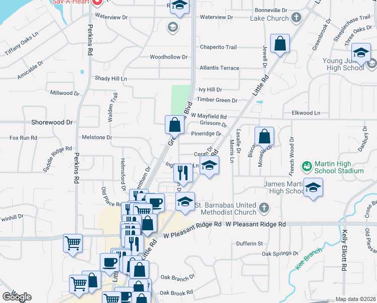 map of restaurants, bars, coffee shops, grocery stores, and more near 5506 Grantmont Drive in Arlington