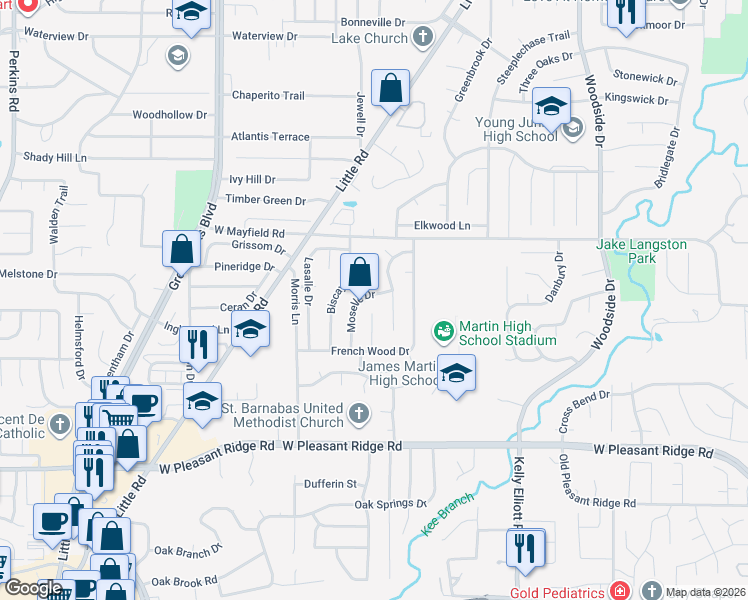map of restaurants, bars, coffee shops, grocery stores, and more near 4803 Moselle Drive in Arlington