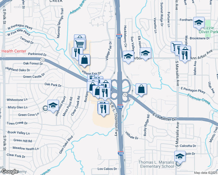 map of restaurants, bars, coffee shops, grocery stores, and more near 4756 South R. L. Thornton Freeway in Dallas