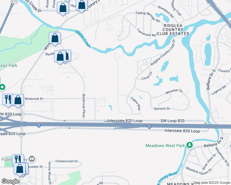 map of restaurants, bars, coffee shops, grocery stores, and more near 4212 Winding Way in Benbrook