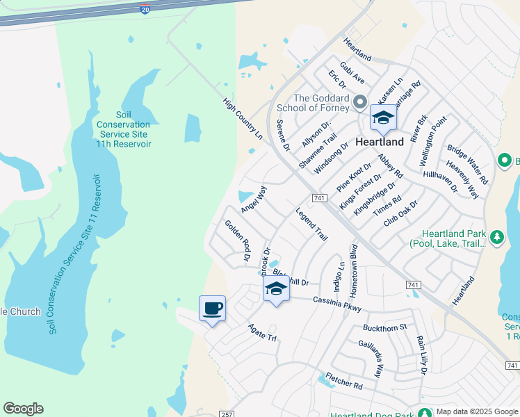 map of restaurants, bars, coffee shops, grocery stores, and more near 4026 Houston Drive in Heartland