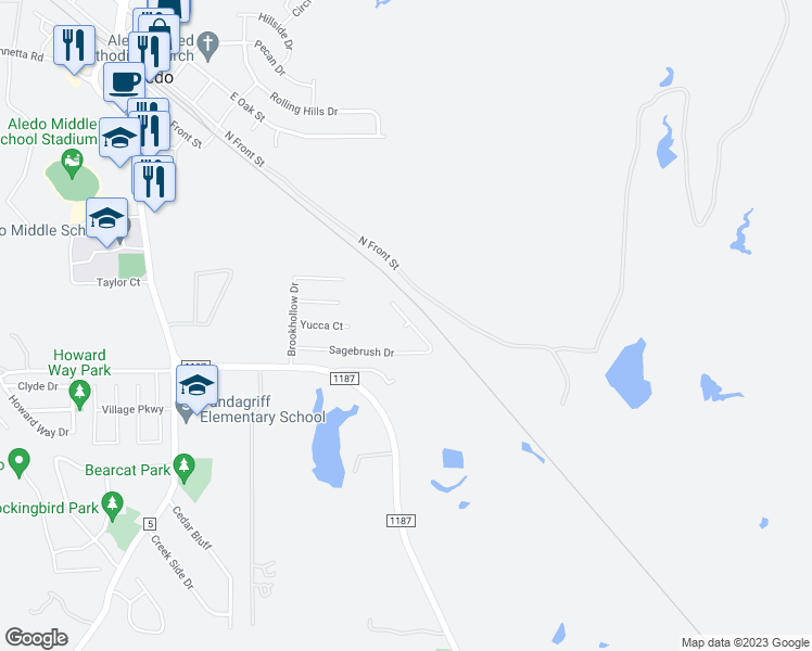 map of restaurants, bars, coffee shops, grocery stores, and more near Jasmine Court in Aledo