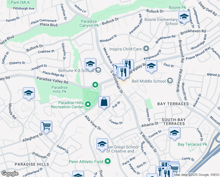 map of restaurants, bars, coffee shops, grocery stores, and more near 6857 Potomac Street in San Diego