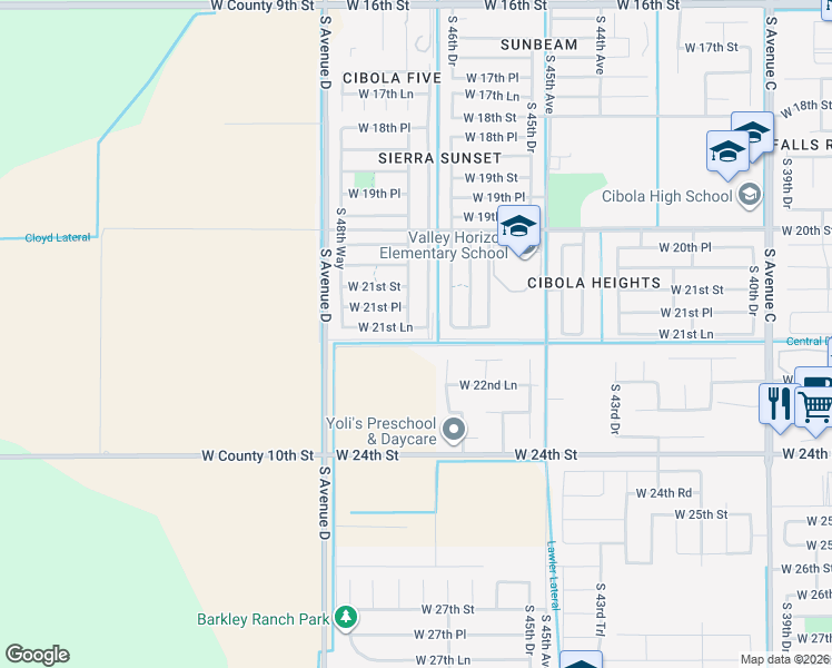 map of restaurants, bars, coffee shops, grocery stores, and more near 4700-4750 West 21st Lane in Yuma