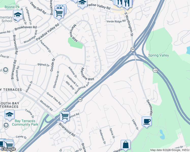 map of restaurants, bars, coffee shops, grocery stores, and more near 1867 Manzana Way in San Diego