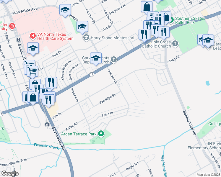 map of restaurants, bars, coffee shops, grocery stores, and more near 2525 56th Street in Dallas