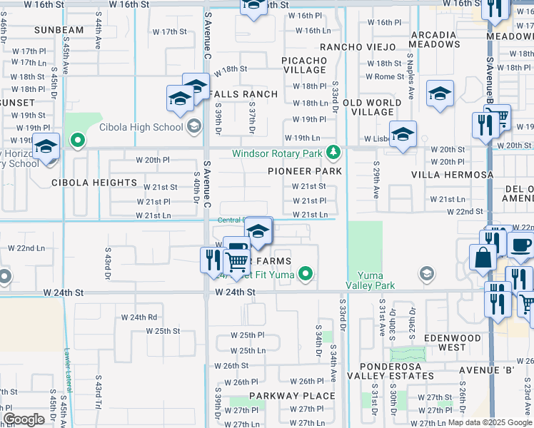 map of restaurants, bars, coffee shops, grocery stores, and more near 2673 South 37th Avenue in Yuma