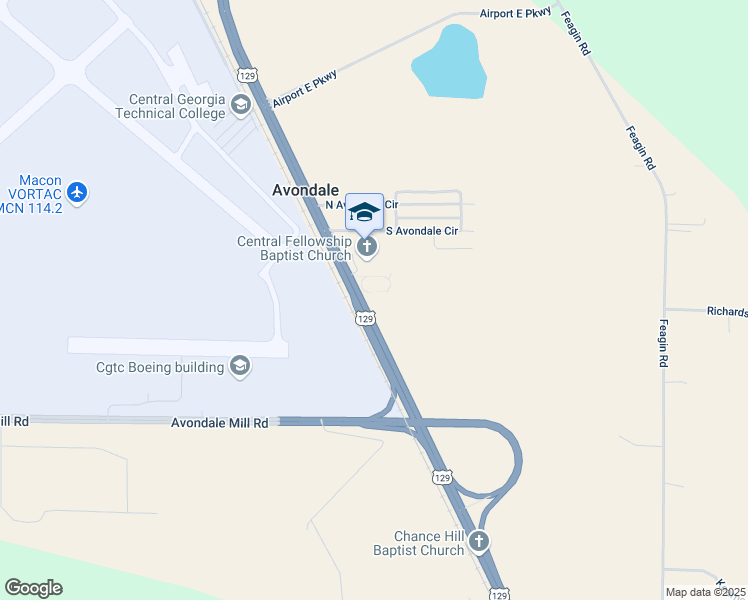 map of restaurants, bars, coffee shops, grocery stores, and more near 8580 Hawkinsville Road in Macon