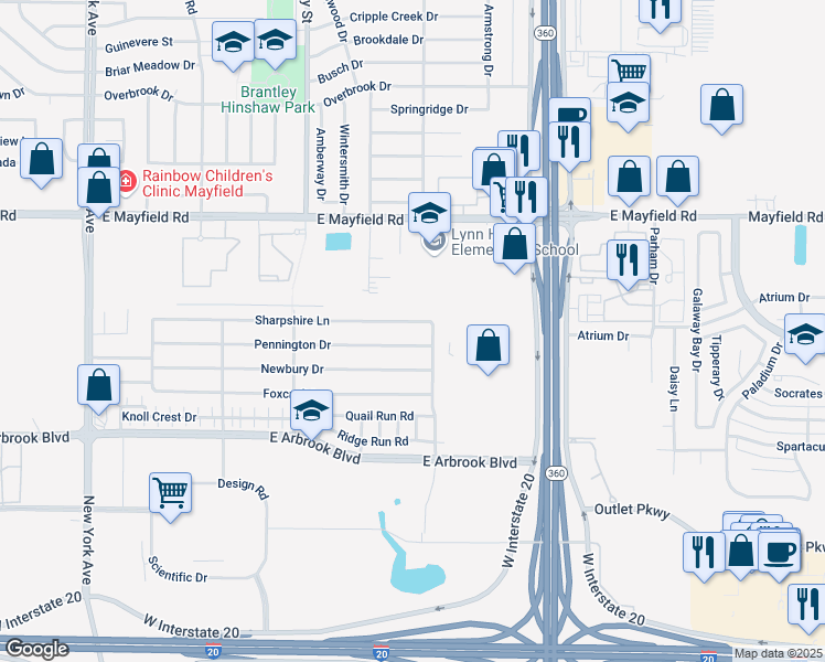 map of restaurants, bars, coffee shops, grocery stores, and more near 2320 Sharpshire Lane in Arlington