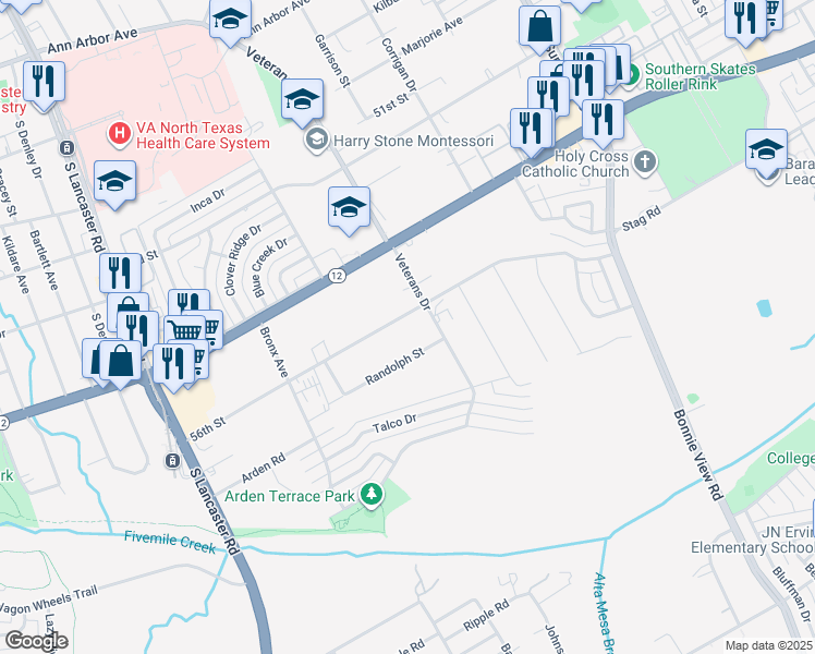 map of restaurants, bars, coffee shops, grocery stores, and more near 2525 56th Street in Dallas