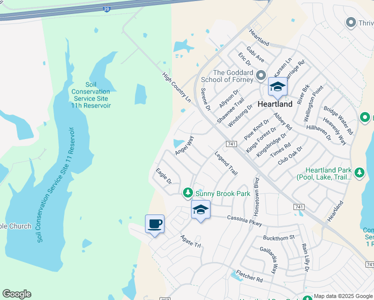 map of restaurants, bars, coffee shops, grocery stores, and more near 4026 Houston Drive in Forney