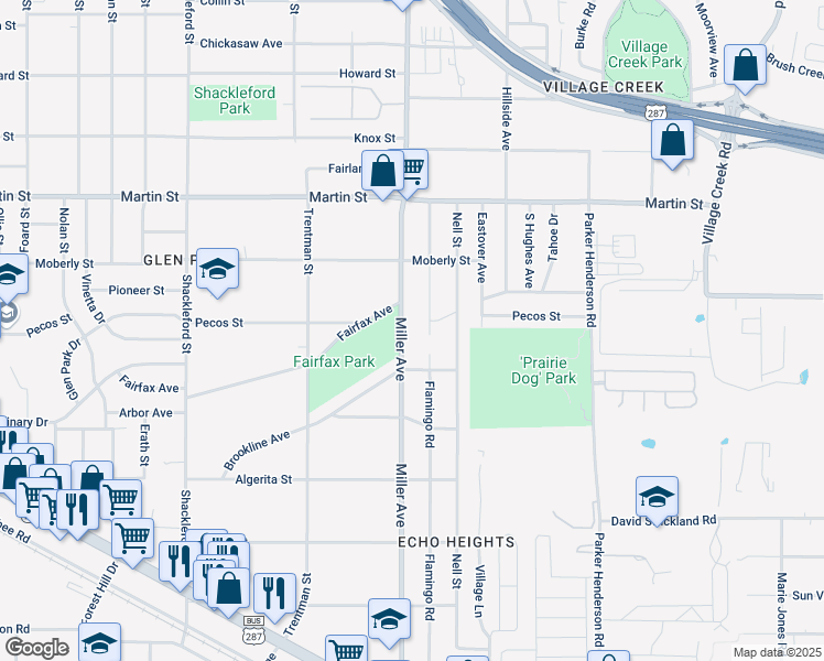 map of restaurants, bars, coffee shops, grocery stores, and more near 4969 Miller Avenue in Fort Worth