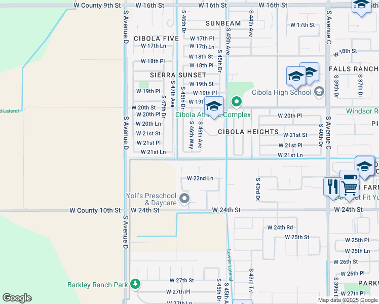 map of restaurants, bars, coffee shops, grocery stores, and more near 4650-4698 West 21st Lane in Yuma