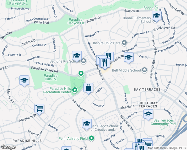 map of restaurants, bars, coffee shops, grocery stores, and more near 6847 Potomac Street in San Diego