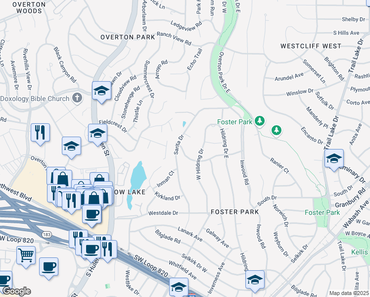 map of restaurants, bars, coffee shops, grocery stores, and more near 4262 Altura Road in Fort Worth