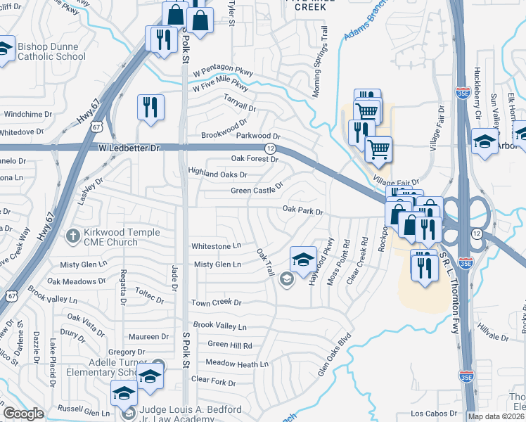 map of restaurants, bars, coffee shops, grocery stores, and more near 4605 Weehaven Drive in Dallas