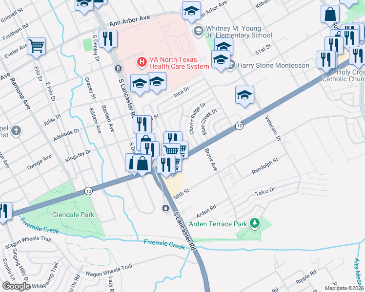 map of restaurants, bars, coffee shops, grocery stores, and more near 5029 Dupont Drive in Dallas