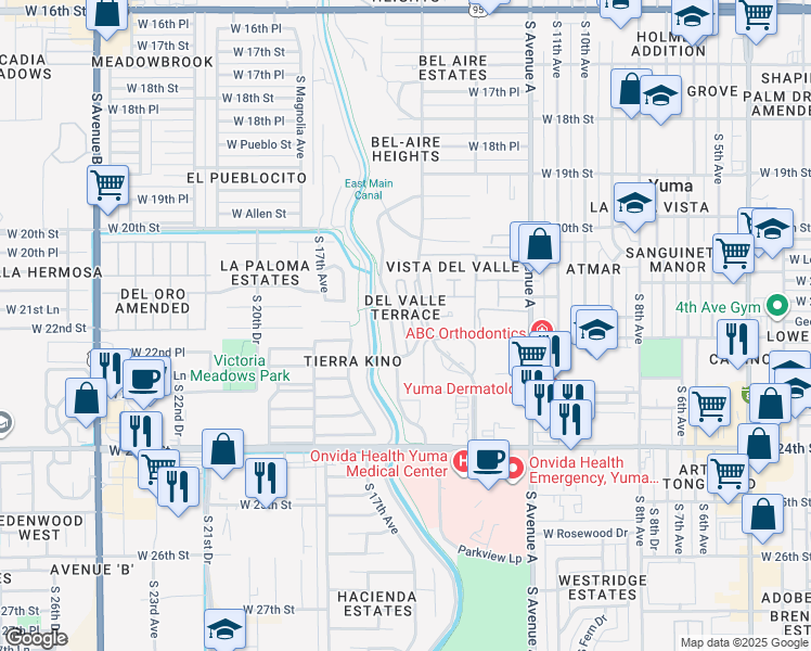 map of restaurants, bars, coffee shops, grocery stores, and more near 2184 South 14th Avenue in Yuma