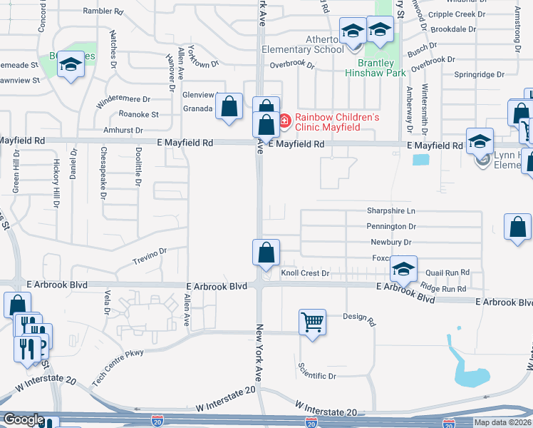 map of restaurants, bars, coffee shops, grocery stores, and more near 3508 Cydnie Ann Court in Arlington