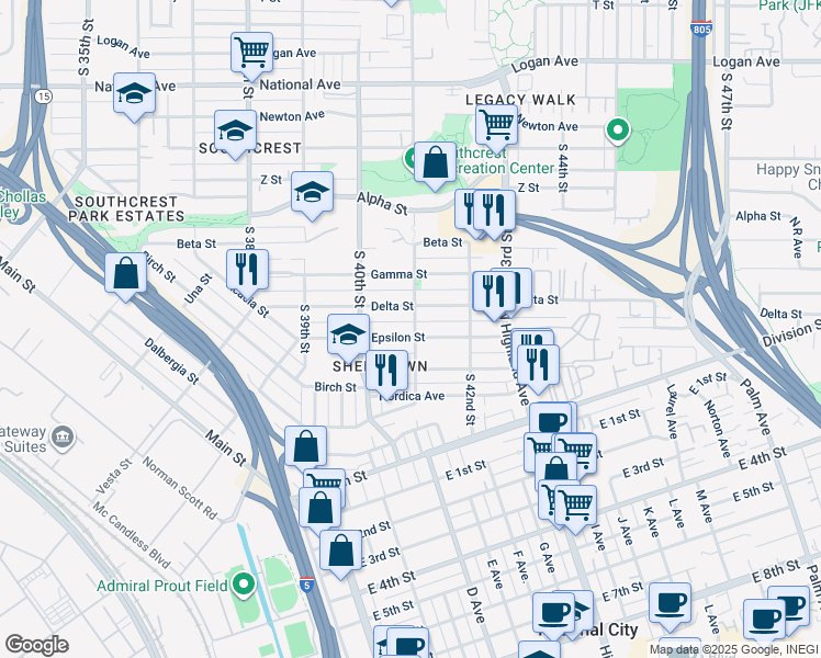 map of restaurants, bars, coffee shops, grocery stores, and more near 4096 Epsilon Street in San Diego