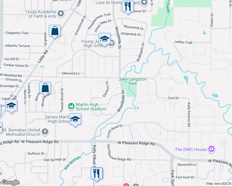 map of restaurants, bars, coffee shops, grocery stores, and more near 4307 Waycross Drive in Arlington