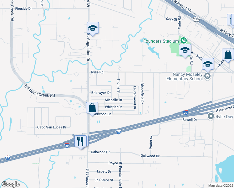 map of restaurants, bars, coffee shops, grocery stores, and more near 9724 Brierwyck Drive in Dallas