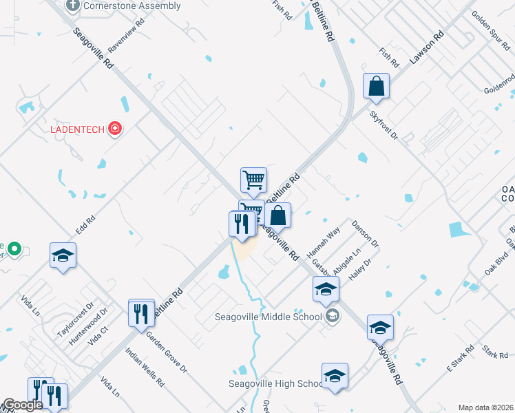 map of restaurants, bars, coffee shops, grocery stores, and more near 951 South Beltline Road in Dallas