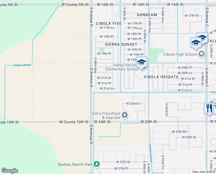 map of restaurants, bars, coffee shops, grocery stores, and more near 4782 West 21st Lane in Yuma